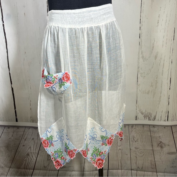 Vintage Handkerchief Floral Hostess Half Apron Handmade Kitchen Cooking Baking - Picture 3 of 16